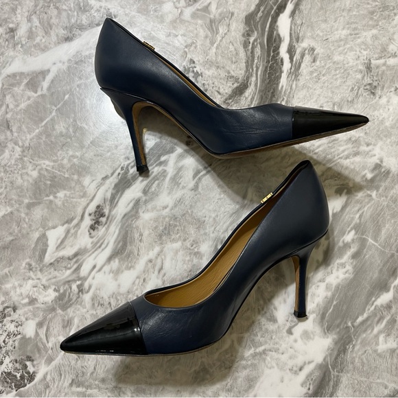 Tory Burch Penelope 85MM Cap Toe Pump Heels Size US 6 Ink Navy Perfect Black - Picture 4 of 15